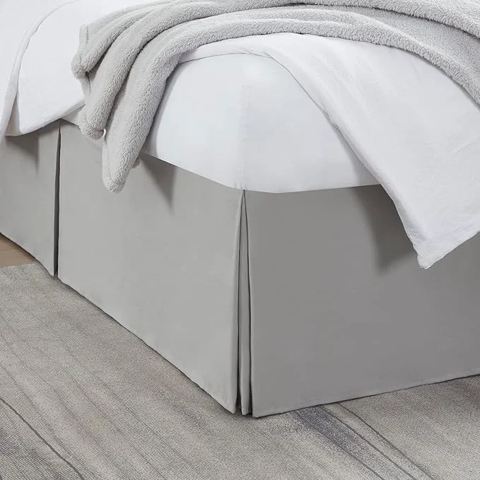 Reusable Nestl Silver Bed Skirt Cal King Size - Cal King Bed Skirt 14 Inch Drop - Brushed Microfiber Bed Skirts - Hotel Quality Pleated Bed Skirt - Shrinkage amp Fade Resistant Verified