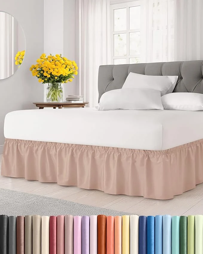 Carefully Designed Wrap Around Dust Ruffle Bed Skirt - Mauve - for Full Size Beds w 12 Inch Drop - Easy Fit Elastic Strap - Adjustable Pleated Bedskirt w Brushed Fabric - Wrinkle - for Women Men Kids amp Teens Next-Generation