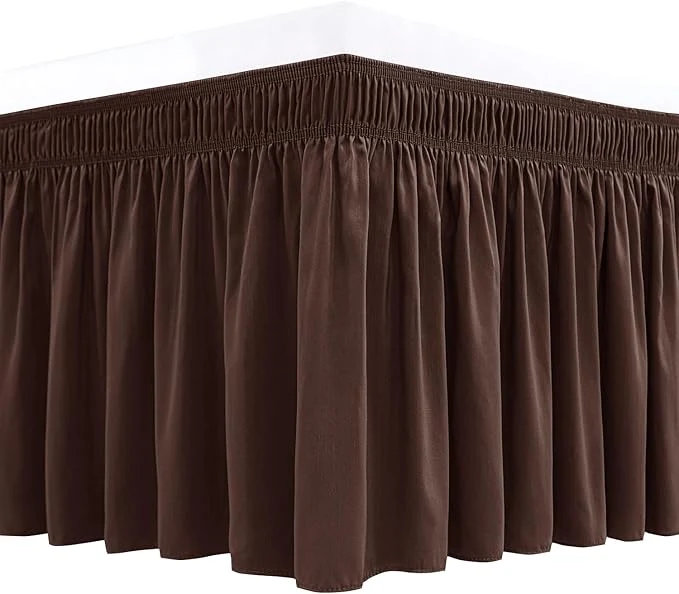Efficient Biscaynebay Wrap Around Bed Skirts for King amp Cal King Beds Short Drop of 12 quot Brown Adjustable Elastic Dust Ruffles Easy Fit Wrinkle Resistant Silky Luxurious Fabric Machine Washable Prestigious