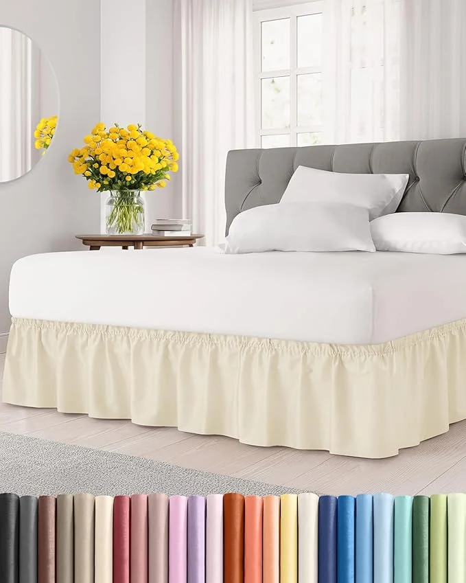 Trusted Wrap Around Dust Ruffle Bed Skirt - Off White - Twin Twin XL Size Beds w 12 Inch Drop - Easy Fit Elastic Strap- Adjustable Pleated Bedskirt w Brushed Fabric - Wrinkle - Women Men Kids amp Teens Safe