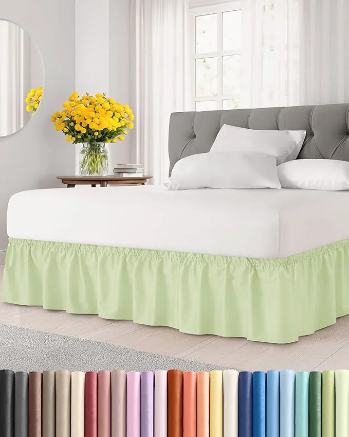 Elegant Wrap Around Dust Ruffle Bed Skirt - Light Sage - Twin Twin XL Size Beds w 15 Inch Drop - Easy Fit Elastic - Adjustable Pleated Bedskirt w Brushed Fabric - Wrinkle Women Men Kids amp Teens Authentic