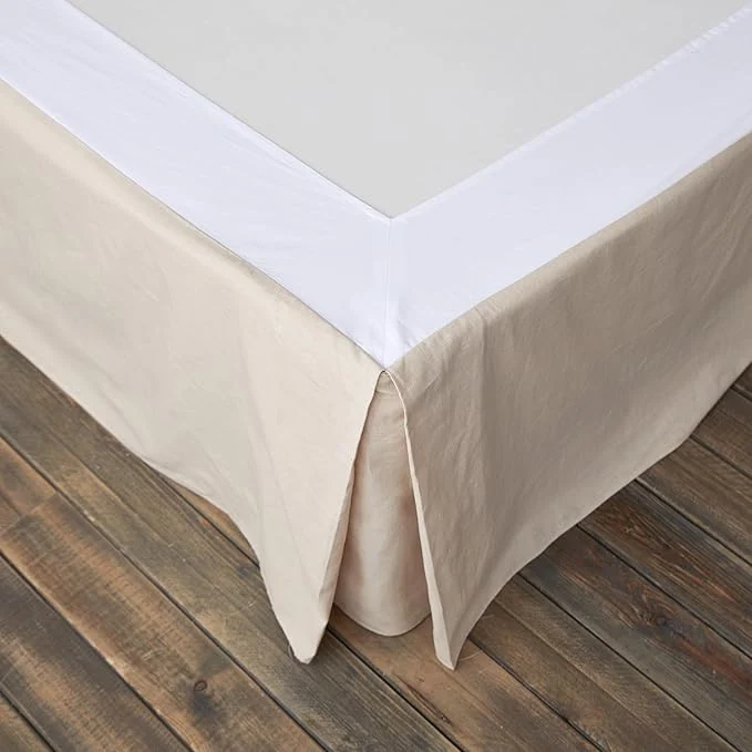 Elite BISELINA French Linen Wrap Around Bed Skirt with Pleated Corner 18-Inch Tailored Drop Natural Flax Cotton Blend Basic Soft Cozy 18 quot King Linen