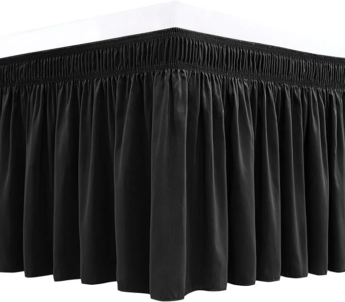 First-Class Biscaynebay Wrap Around Bed Skirts for Queen Size Beds 21 quot Drop Black Adjustable Elastic Dust Ruffles Easy Fit Wrinkle Resistant Silky Luxurious Fabric Machine Washable Proven