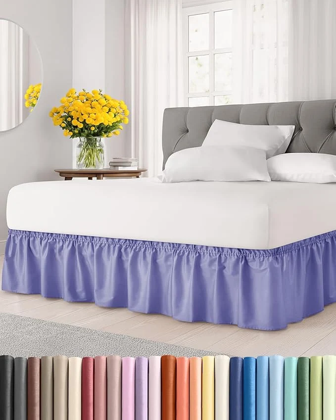 Classic Wrap Around Dust Ruffle Bed Skirt - Lavender - for King Size Beds with 12 Inch Drop - Easy Fit Elastic Strap - Adjustable Pleated Bedskirt w Brushed Fabric Wrinkle - for Women Men Kids amp Teens Next-Generation