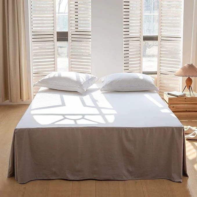 First-Class BISELINA French Linen Bed Skirt with Pleated Corner 18-Inch Tailored Drop Natural Flax Cotton Blend Basic Dust Ruffle Soft Cozy Farmhouse Bedding 18 quot King Basic Grey Casual