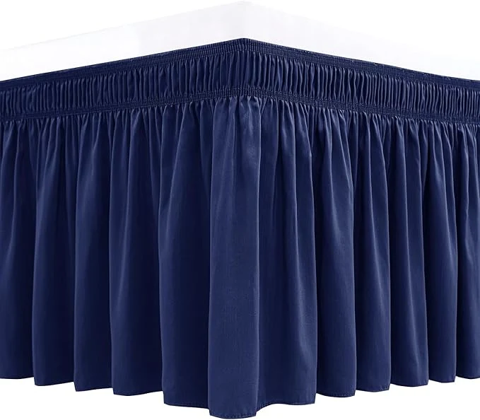 Superior Biscaynebay Wrap Around Bed Skirts for King amp Cal King Beds 15 quot Drop Navy Adjustable Elastic Dust Ruffles Easy Fit Wrinkle amp Fade Resistant Silky Luxurious Fabric Machine Washable Solid