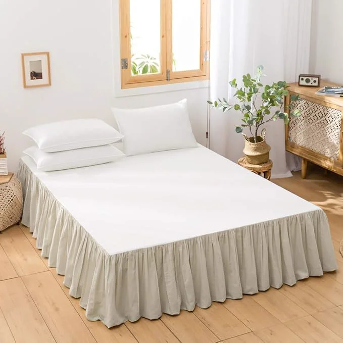 Excellent BISELINA French Linen Bed Skirt with Pleated Frills 14-Inch Tailored Drop Natural Flax Cotton Blend Dust Ruffle Soft Cozy Farmhouse Bedding 14 quot Full Linen Premium Material
