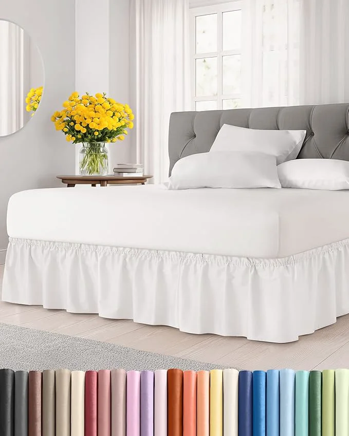 Certified Wrap Around Dust Ruffle Bed Skirt - Antique White - for Queen Size Beds w 15 Inch Drop - Easy Fit Elastic Strap - Adjustable Pleated Bedskirt w Brushed Fabric Wrinkle Women Men Kids amp Teens Responsible