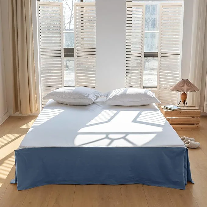 Quality BISELINA French Linen Bed Skirt with Pleated Corner 14-Inch Tailored Drop Natural Flax Cotton Blend Basic Dust Ruffle Soft Cozy Farmhouse Bedding 14 quot King Basic Navy Blue Consistent