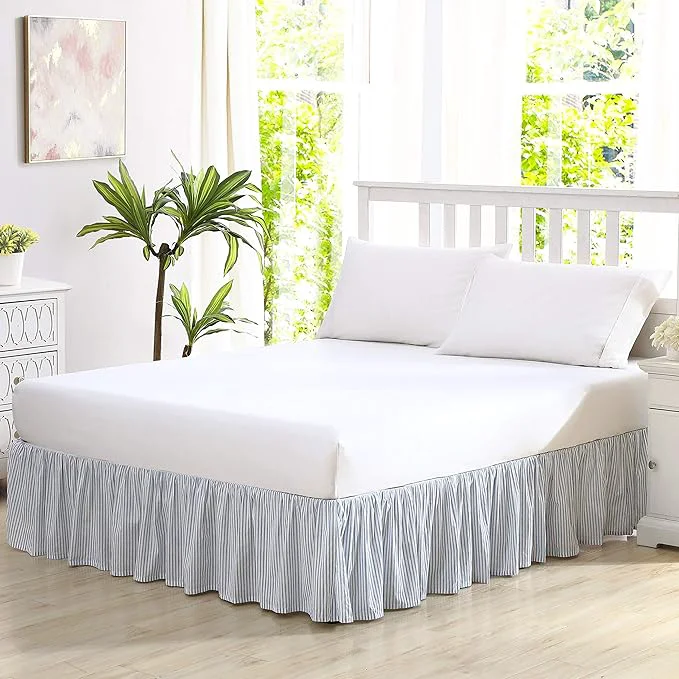 Artisan Laura Ashley Home - Cotton Ruffled Bedskirt Lightweight Home Decor with Classic Style Blue King Superior