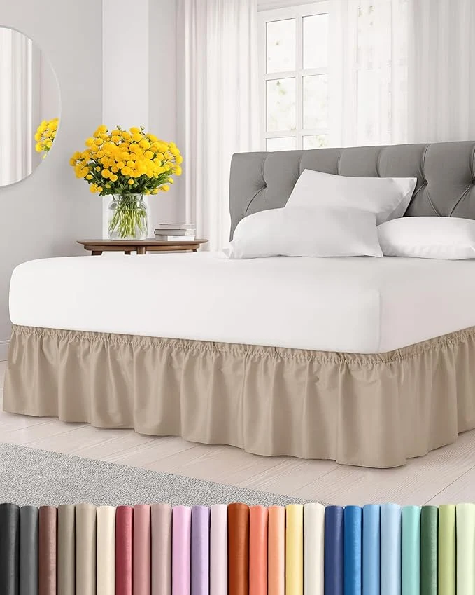 Stylish Wrap Around Dust Ruffle Bed Skirt - Cream - for King Size Beds with 21 Inch Drop - Easy Fit Elastic Strap - Adjustable Pleated Bedskirt w Brushed Fabric - Wrinkle - for Women Men Kids amp Teens Specialty