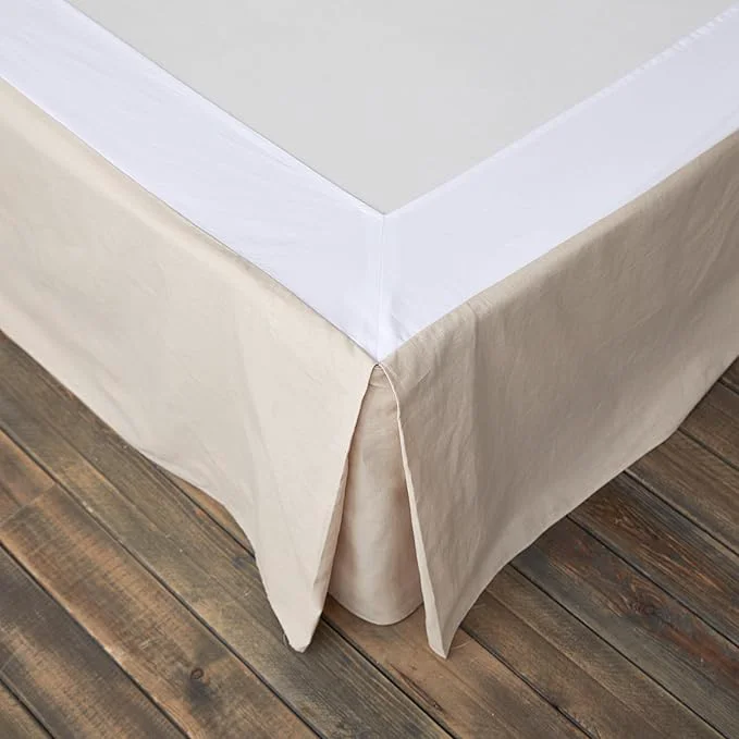Fine BISELINA French Linen Wrap Around Bed Skirt with Pleated Corner 14-Inch Tailored Drop Natural Flax Cotton Blend Basic Soft Cozy 14 quot King Linen Unique