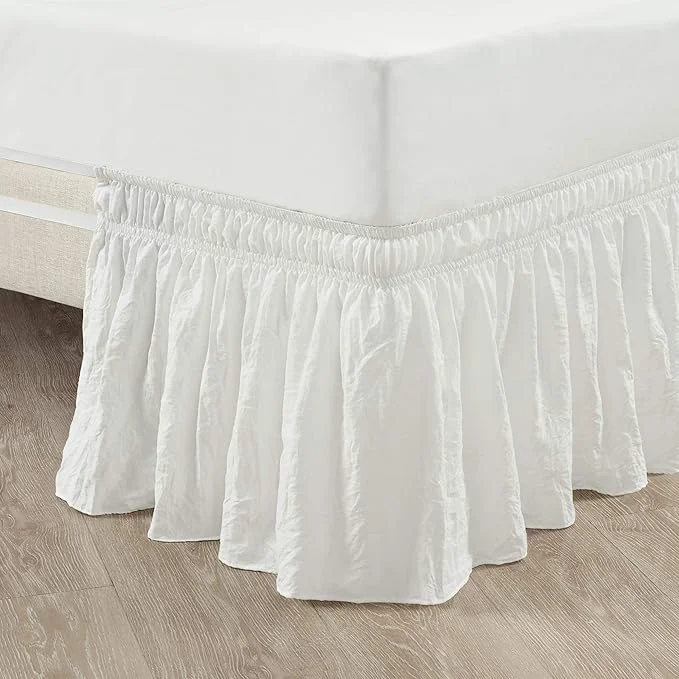 Selected Lush Decor Ruched Ruffle Elastic Easy Wrap Around Bed Skirt Single Twin Twin XL Full Off White - Twin Bed Skirt - Dust Ruffle - Cream Bedskirts Quality