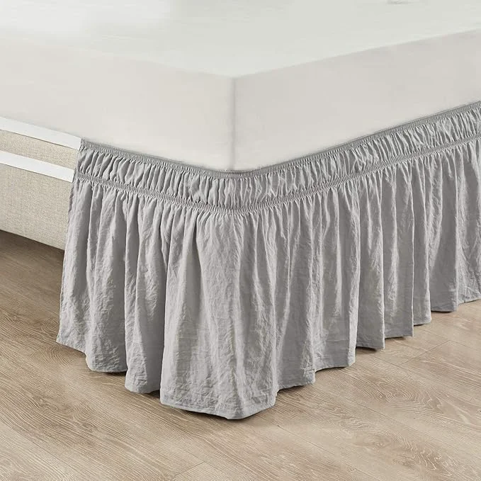 Soft Lush Decor Ruched Ruffle Elastic Easy Wrap Around Bed Skirt Single Queen King Cal King Light Gray - Queen Bed Skirt - Dust Ruffle - Gray Bedskirts Elegant
