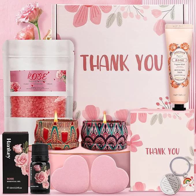Crafted Thank You Gifts for Women 9-Piece Rose Pamper Set – Luxury Relaxation Bath Practical