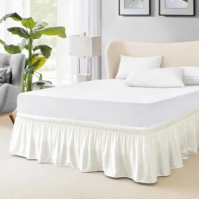 Fine Crafted FreshCulture King Bed Skirt Dust Ruffle for King Size Bed Easy Fit with 15-Inch Tailored Drop Elastic Wrap Around Bed Skirt King Size Hotel Quality Bed Skirts for Adjustable Bed Ivory Elite