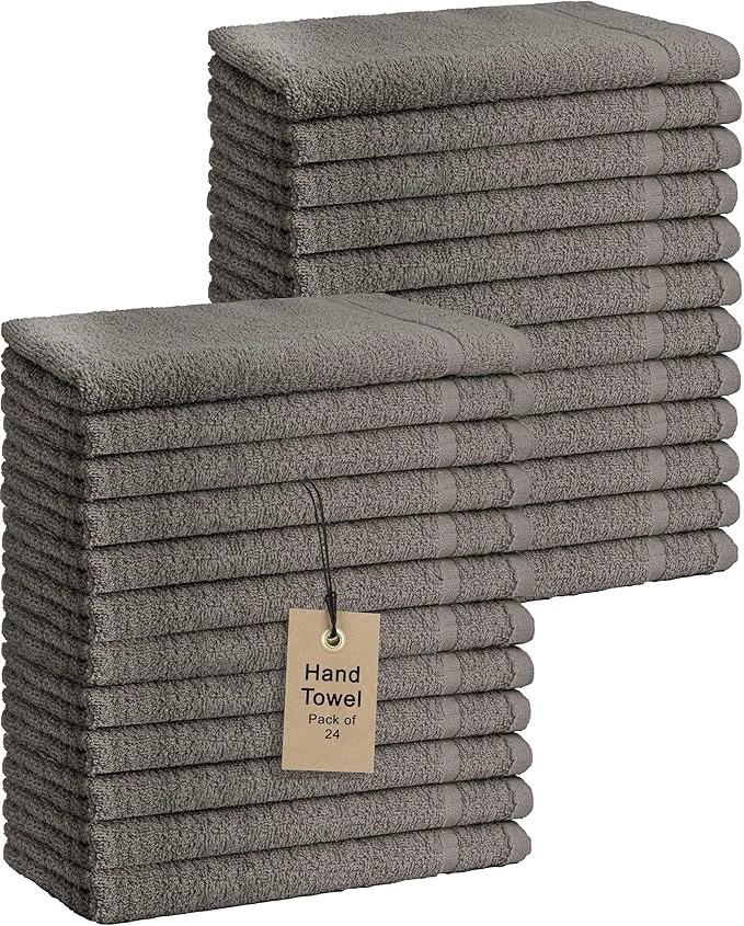 Expertly Made Basic Hand Towels 16x26 Inches – Bulk Pack of 24 – Grey Color – Soft and Exceptional