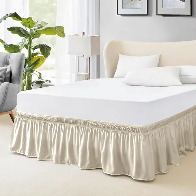 World-Class FreshCulture Twin Bed Skirt Elastic Wrap Around Bed Skirt Twin Size Bed Skirts for Adjustable Bed Easy Fit with 18 Inch Drop Length Hotel Quality Dust Ruffle for Twin Bed Cream Sophisticated