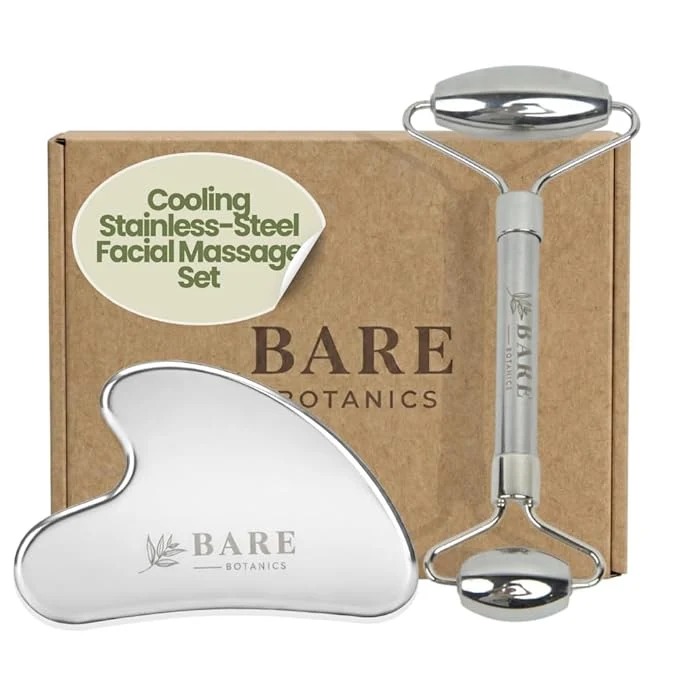Breathable Bare Botanics Stainless Steel Gua Sha Face Roller Set Dual Facial Tools Quality