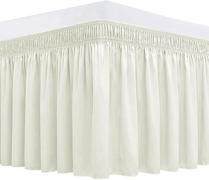 Pure Biscaynebay Wrap Around Bed Skirts for Queen Beds Extra Long Drop of 25 quot Ivory Elastic Adjustable Elastic Dust Ruffles Easy Fit Wrinkle Resistant Silky Luxurious Fabric Machine Washable Contemporary