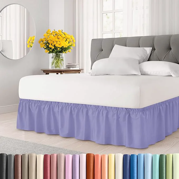 Carefully Designed Wrap Around Dust Ruffle Bed Skirt - Lavender - Twin Twin XL Size Beds with 18 Inch Drop - Easy Fit Elastic Strap - Adjustable Pleated Bedskirt w Brushed Fabric Wrinkle - Women Men Kids amp Teens Outstanding