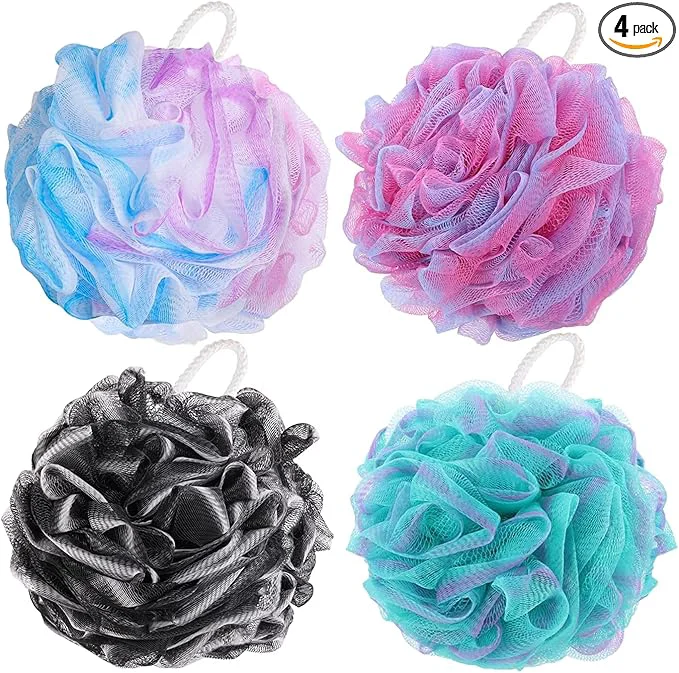 Premium Material BTYMS 4 Pieces Shower Loofahs Bath Sponges 60g Bath Scrunchies Mesh Pouf Reliable