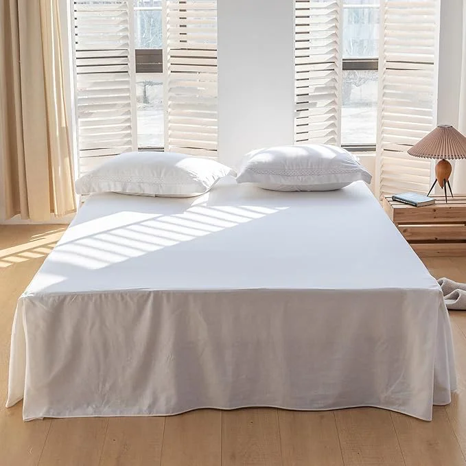Refined BISELINA French Linen Bed Skirt with Pleated Corner 18-Inch Tailored Drop Natural Flax Cotton Blend Basic Dust Ruffle Soft Cozy Farmhouse Bedding 18 quot Twin Basic White Casual