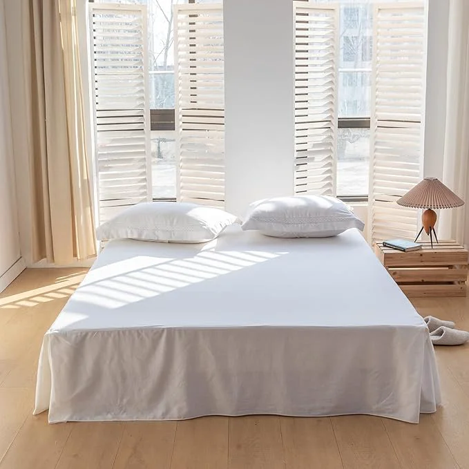 Functional BISELINA French Linen Bed Skirt with Pleated Corner 14-Inch Tailored Drop Natural Flax Cotton Blend Basic Dust Ruffle Soft Cozy Farmhouse Bedding 14 quot King Basic White Pure