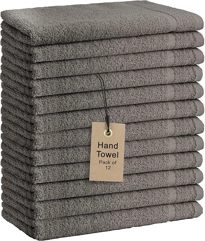 Elite Basic Hand Towels 16x26 Inches – Pack of 12 – Grey Color – Soft and Absorbent Powerful