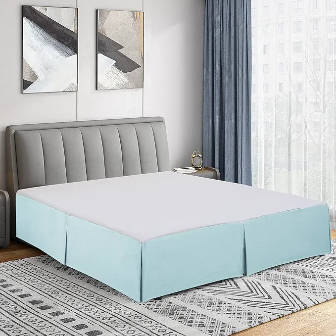 Prestigious Cathay Home Double Brushed Microfiber Pleated Easy Fit Bed Skirt Ultra Soft Fade and Wrinkle Resistant - Aqua California King Premium