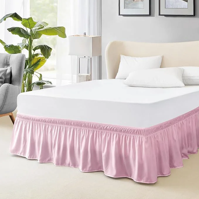 Specialty FreshCulture King Bed Skirt Dust Ruffle for King Size Bed Easy Fit with 22-Inch Tailored Drop Elastic Wrap Around Bed Skirt King Size Hotel Quality Bed Skirts for Adjustable Bed Dusty Pink Crafted