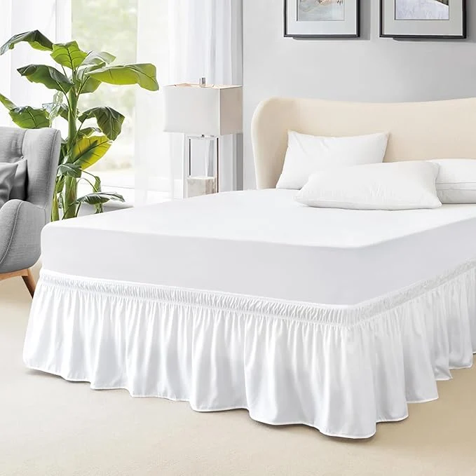 Superior FreshCulture Queen Bed Skirt Elastic Wrap Around Bed Skirt Queen Size Bed Skirts for Adjustable Bed Easy Fit with 22 Inch Drop Length Hotel Quality Dust Ruffle for Queen Bed White Breathable