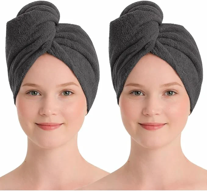 Practical Turkish Cotton Hair Towel Wrap 2 Pack – Oeko-TEX Quick Dry Turban Pure
