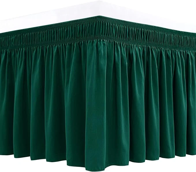 Easy-to-Use Biscaynebay Wrap Around Bed Skirts for Queen Beds 15 quot Drop Christmas Hunter Green Adjustable Elastic Dust Ruffles Easy Fit Wrinkle amp Fade Resistant Silky Luxurious Fabric Machine Washable Crafted