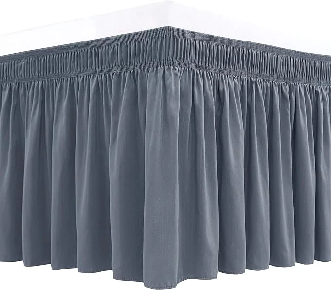 Long-Lasting Biscaynebay Wrap Around Bed Skirts for Queen Beds 16 quot Drop Dark Grey Adjustable Elastic Dust Ruffles Easy Fit Wrinkle amp Fade Resistant Silky Luxurious Fabric Solid Machine Washable Reusable