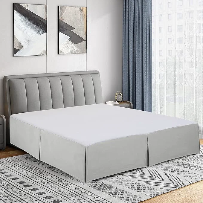 Advanced Cathay Home Double Brushed Microfiber Pleated Easy Fit Bed Skirt Ultra Soft Fade and Wrinkle Resistant - Light Grey Queen Authentic
