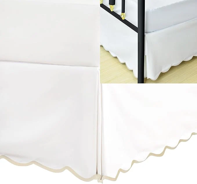 Practical HIG King Bed Skirt - Easy Fit Scallop Edge Pleated Bedskirts with Spilt Coner 18 Inch Drop Anti-Slip Dust Ruffle Thick Fabric for Enhanced Privacy Pre-Washed for Long-Lasting Use Machine Washable Classic