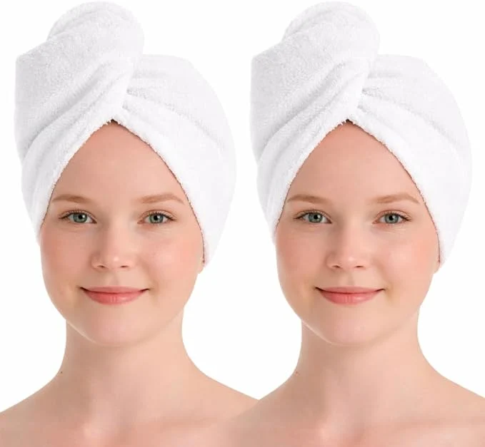 Dependable Turkish Cotton Hair Towel Wrap 2 Pack – Oeko-TEX Quick Dry Turban Selected