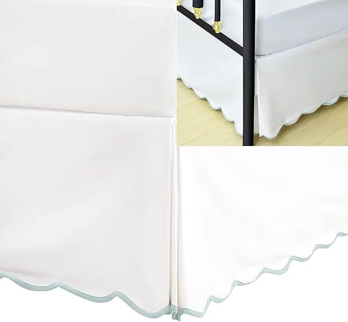 HIG King Bed Skirt - Easy Fit Scallop Edge Pleated Bedskirts with Spilt Coner 18 Inch Drop Anti-Slip Dust Ruffle Thick Fabric for Enhanced Privacy Pre-Washed for Long-Lasting Use Machine Washable Authentic