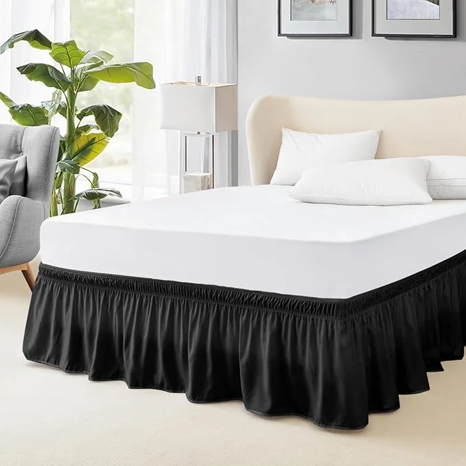 Solid FreshCulture Queen Bed Skirt Elastic Wrap Around Bed Skirt Queen Size Bed Skirts for Adjustable Bed Easy Fit with 22 Inch Drop Length Hotel Quality Dust Ruffle for Queen Bed Black Detailed