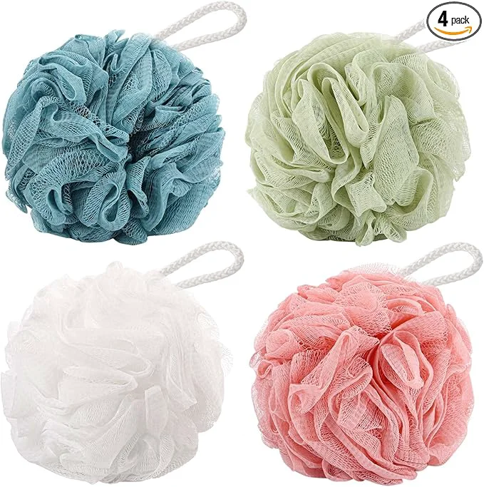 Verified BTYMS 4 Pcs Loofah Sponge 60g pc Mesh Pouf Bathing Sponges Bath Scrunchies Original Design