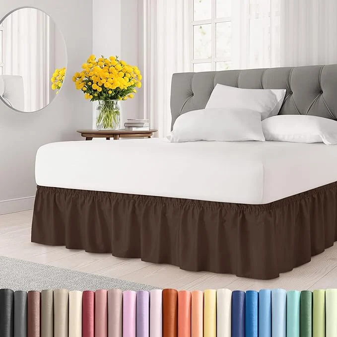Consistent Wrap Around Dust Ruffle Bed Skirt - Brown - for King Size Beds with 15 Inch Drop - Easy Fit Elastic Strap - Adjustable Pleated Bedskirt w Brushed Fabric - Wrinkle - for Women Men Kids amp Teens Carefully Designed