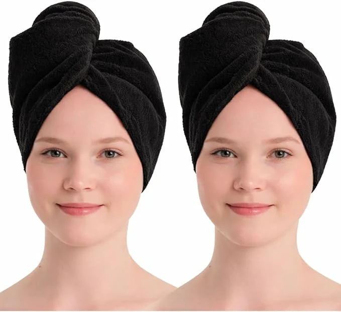 Casual Turkish Cotton Hair Towel Wrap 2 Pack – Oeko-TEX Quick Dry Turban Smart