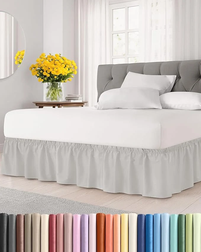 Carefully Designed Wrap Around Dust Ruffle Bed Skirt - French Grey - Twin Twin XL Size Beds w 12 Inch Drop - Easy Fit Elastic - Adjustable Pleated Bedskirt w Brushed Fabric - Wrinkle Women Men Kids amp Teens Versatile