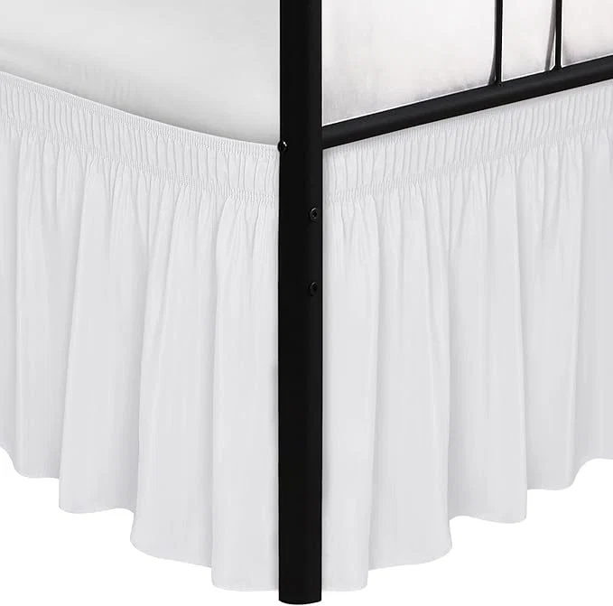 Sophisticated Biscaynebay Wrap Around Bed Skirts with Split Corners for Queen Beds 12 quot Drop White Adjustable Elastic Dust Ruffles Easy Fit Wrinkle amp Fade Resistant Silky Luxurious Fabric Machine Washable Fine Crafted