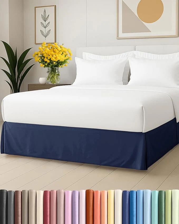 Breathable Pleated Bed Skirt King Size - 3 Sided Pleated Bed Skirt King - Ultra-Soft Easy Fit with 18 Inch Tailored Drop - Hotel Quality Wrinkle amp Fade Resistant - for Women Men Kids and Teens - Navy Crafted