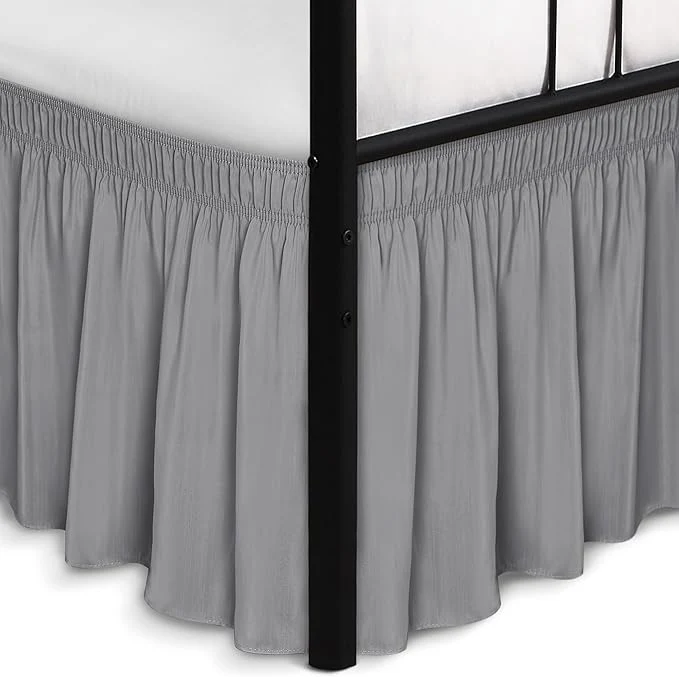 Artisan Biscaynebay Wrap Around Bed Skirts with Split Corners for Full Beds 17 quot Drop Silver Grey Elastic Dust Ruffles Adjustable Easy Fit Wrinkle amp Fade Resistant Silky Luxurious Fabric Machine Washable Safe