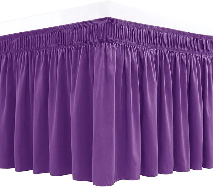 Stylish Biscaynebay Wrap Around Bed Skirts for Full amp Full XL Beds 15 quot Drop Eggplant Adjustable Elastic Dust Ruffles Easy Fit Wrinkle amp Fade Resistant Silky Luxurious Fabric Machine Washable Powerful
