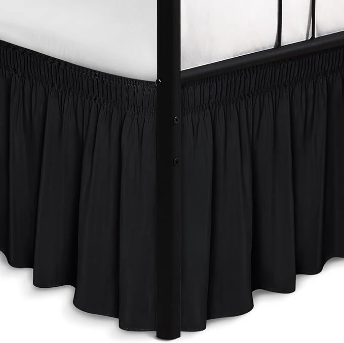 Quality Biscaynebay Wrap Around Bed Skirts with Split Corners for Queen Beds 15 quot Drop Black Adjustable Elastic Dust Ruffles Easy Fit Wrinkle Resistant Silky Luxurious Fabric Machine Washable Eco-Friendly