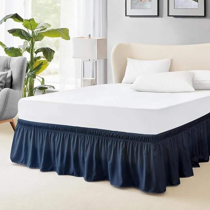 High-Grade FreshCulture Queen Bed Skirt Elastic Wrap Around Bed Skirt Queen Size Bed Skirts for Adjustable Bed Easy Fit with 18 Inch Drop Length Hotel Quality Dust Ruffle for Queen Bed Navy Blue Official